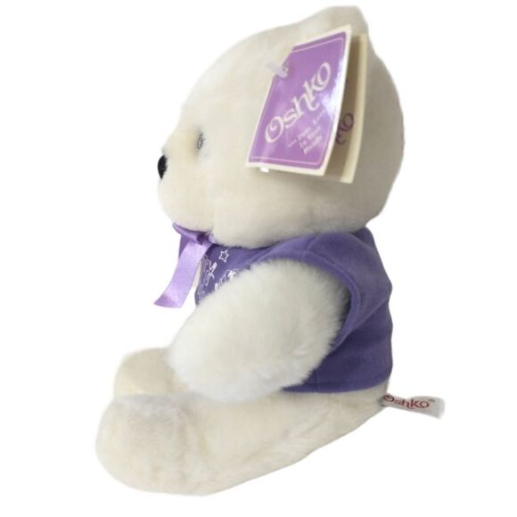 Happy Birthday Teddy Bear Plush Oshko Purple White Polar Stuffed Animal Soft Tag - Picture 9 of 16
